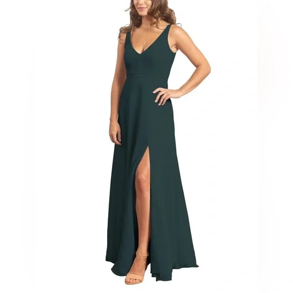 slim fit dress slacks HUNTER GREEN FLORAL V NECK RUFFLE SLEEVE SIDE SLIT MIDI DRESS – Sofi Stella  Women's & Children's Boutique main image 1